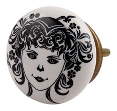 White Base Black Baby Flat Ceramic Drawer Knob